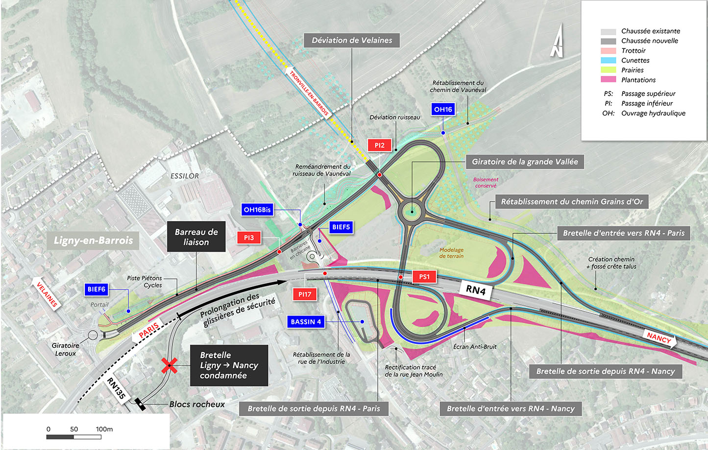 Vue en plan de l'échangeur de Ligny-en-Barrois 