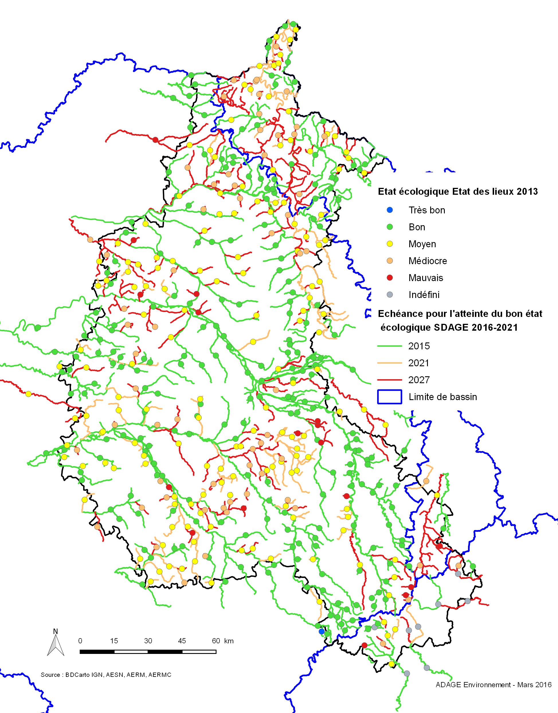 Etat écologique des masses d'eau cours d'eau (état des lieux 2013)