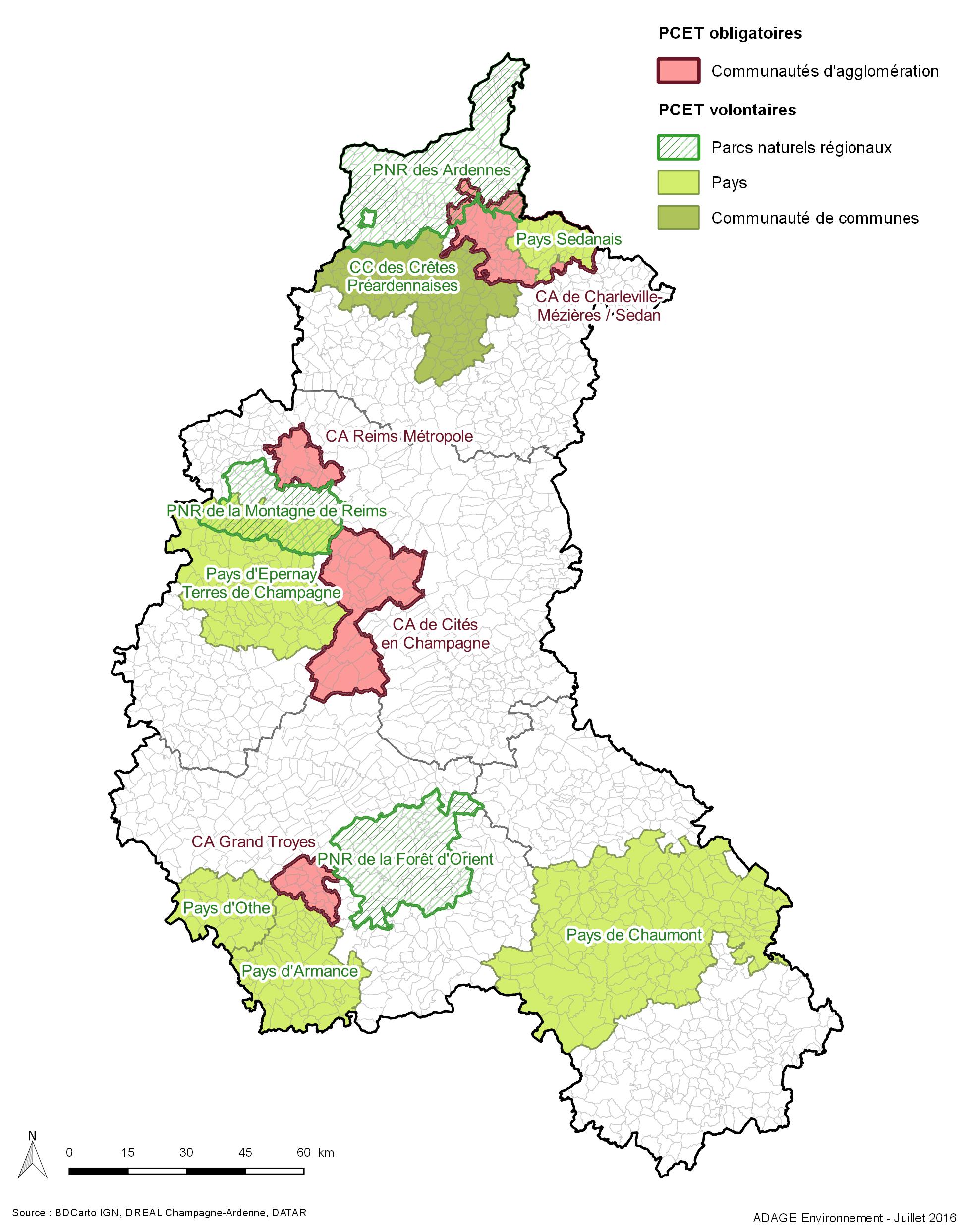 Les plans climat énergie territoriaux en 2014 (Source : DREAL)