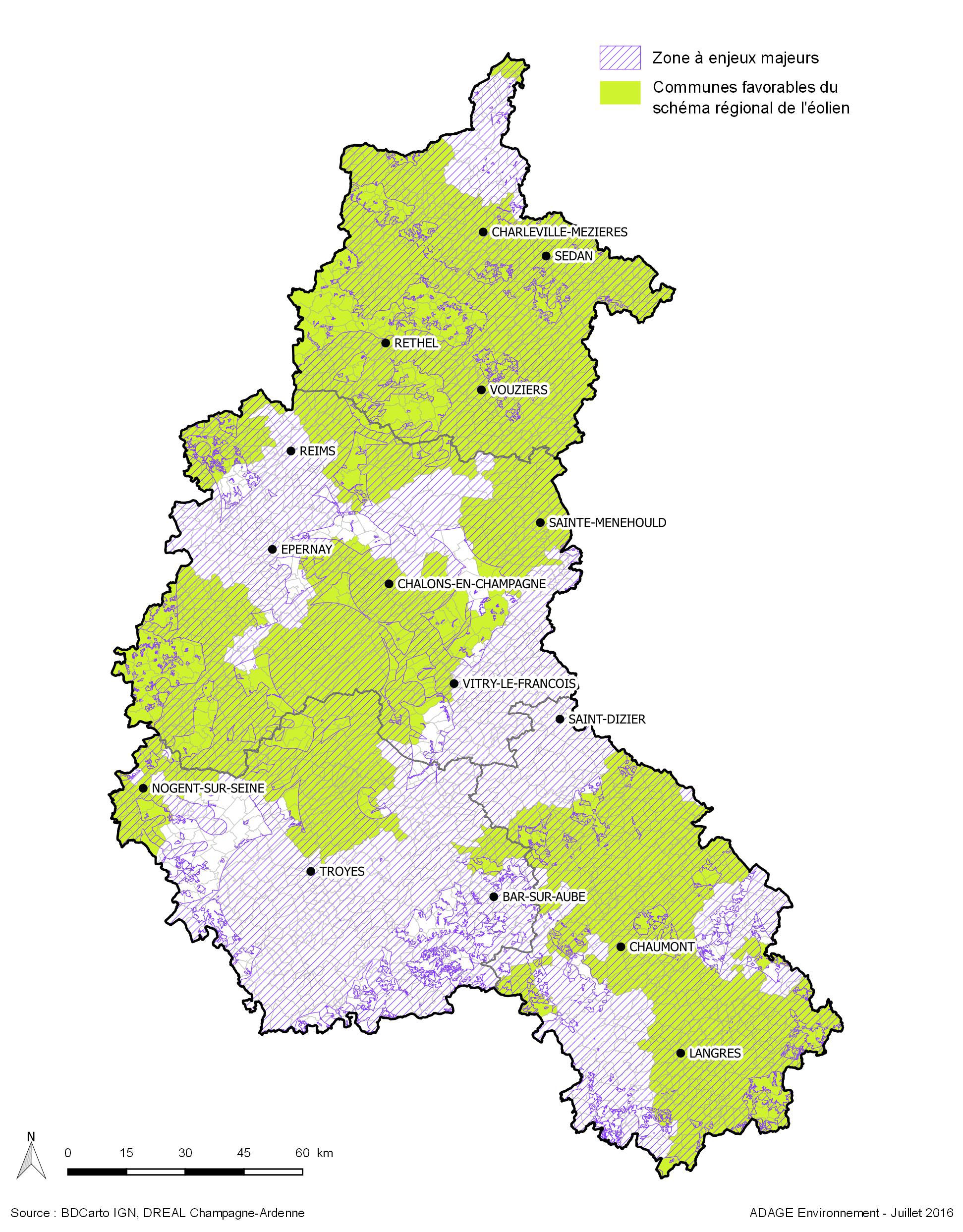 Carte des zones favorables à l'éolien