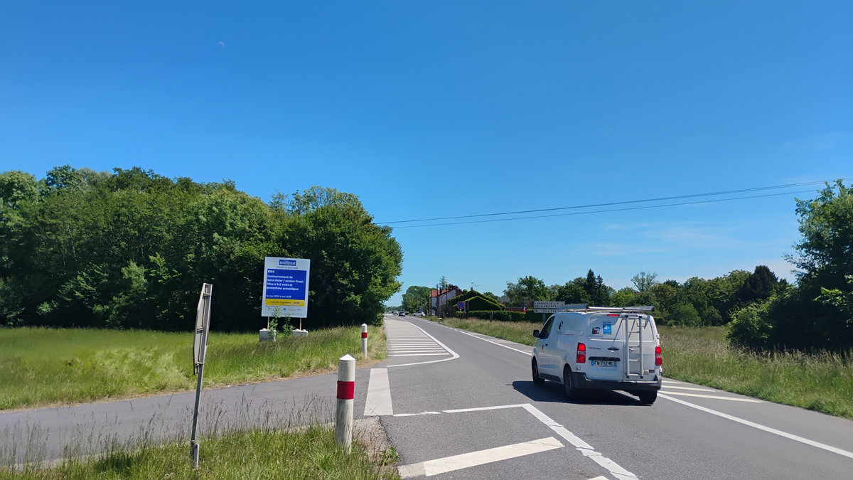 Panneau de signalisation des travaux carrefour RN4/RD196 (La bobotte)